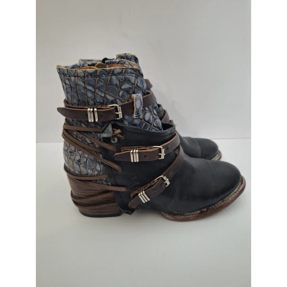 Freebird By Steven 'CRUE' Black Ankle Leather Boots Women's Sz 8 Biker Grunge